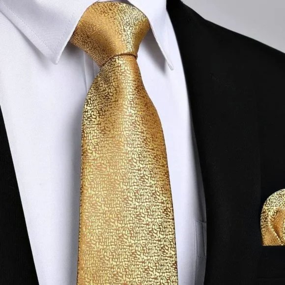 New 𝅺Tie and Pocket Square Cufflinks Set Gold - Picture 3 of 6